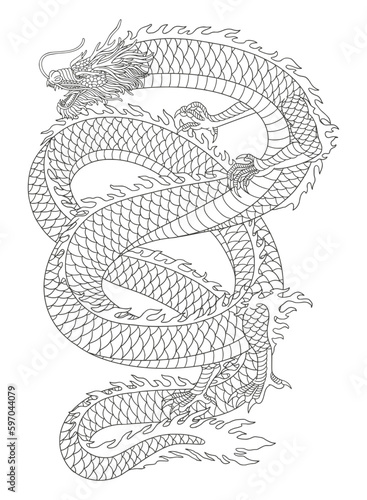 Line art of japanese dragon isolated on white background. vector illusration
