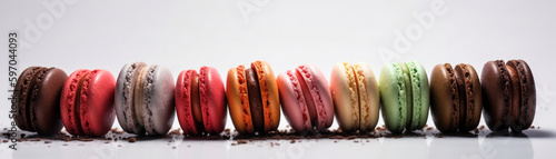 A close-up banner of delicious macaron desserts