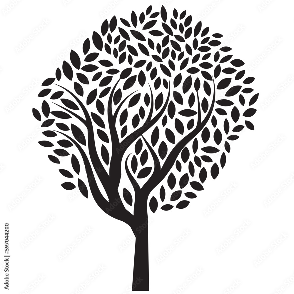 Abstract Black tree isolated on white background. Silhouette, vector ...