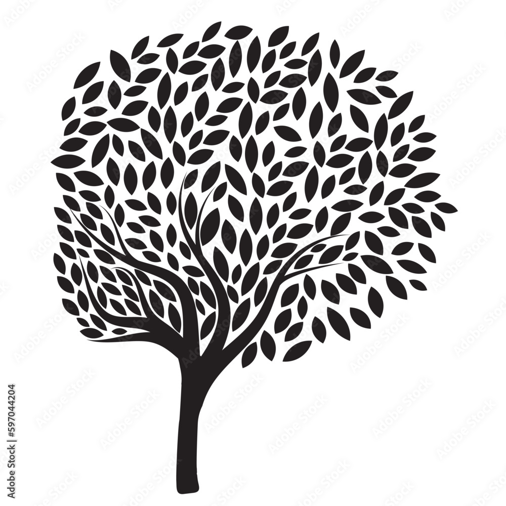 Abstract Black tree isolated on white background. Silhouette, vector ...