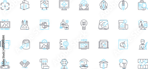 Graphic artist linear icons set. Creativity, Design, Illustration, Visual, Color, Typography, Adobe line vector and concept signs. Sketching,Logo,Digital outline illustrations Generative AI photo