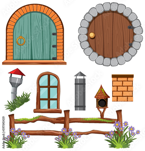 Set of fairy tales house elements