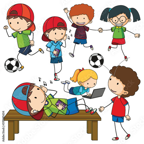 Fun Doodle Kids Doing Various Activities