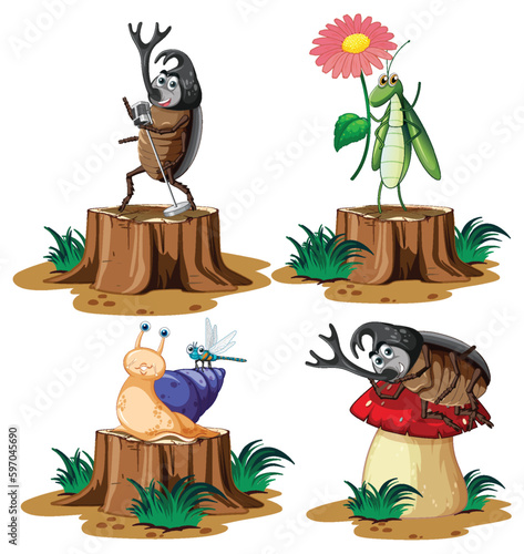 Set of beetle cartoon character