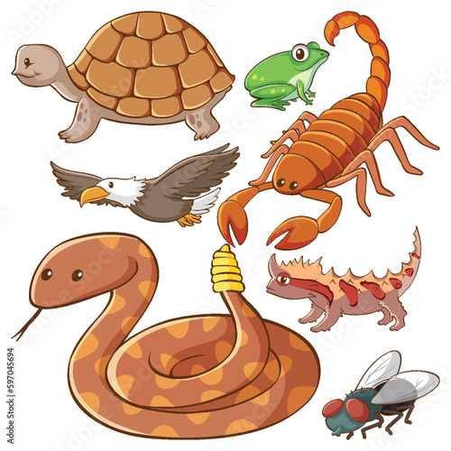 Set of simple animals cartoon character