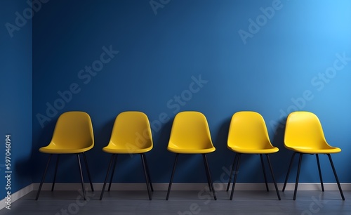 Slika na platnu Un alignement de chaises jaunes dans le cadre d'un recrutement suite à une offre