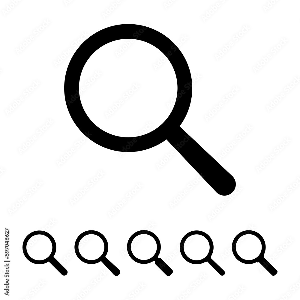 Magnifying glass icon. Search icon, vector magnifier or loupe sign. Magnifying glass icon. Search icon, vector magnifier or loupe sign.