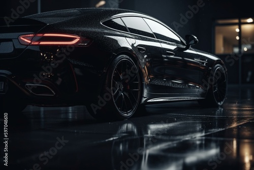 Side view of a dark automobile. Generative AI © Nerissa