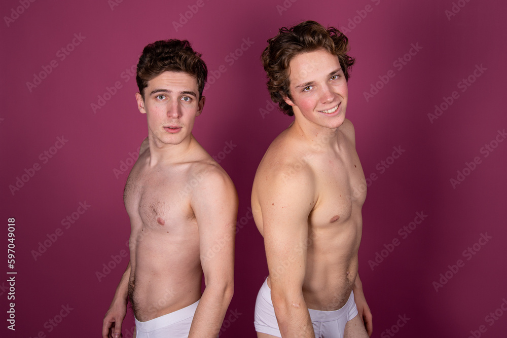Fototapeta premium Two young attractive guys. Christmas and New Year. 