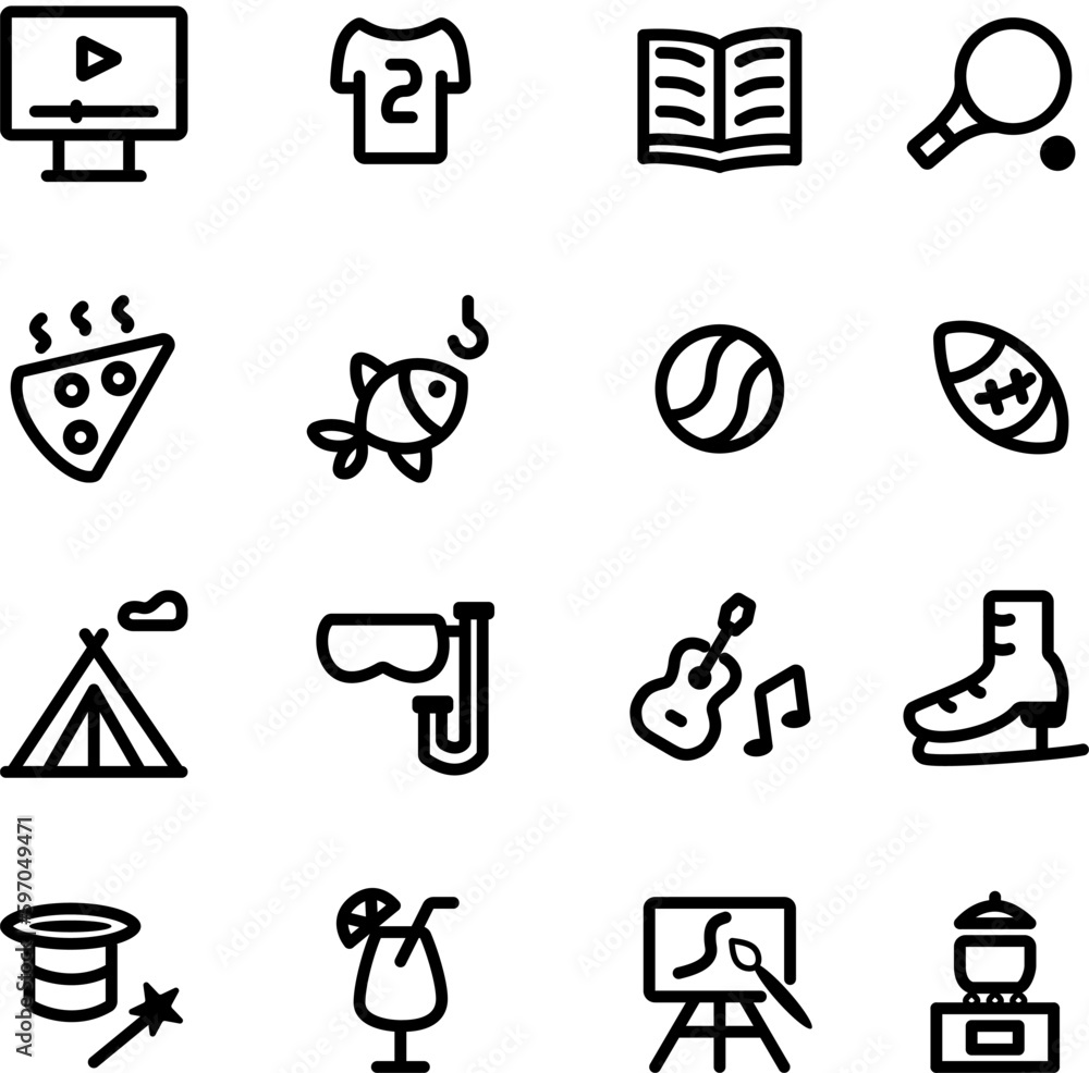 Hobby and icons, flat illustration