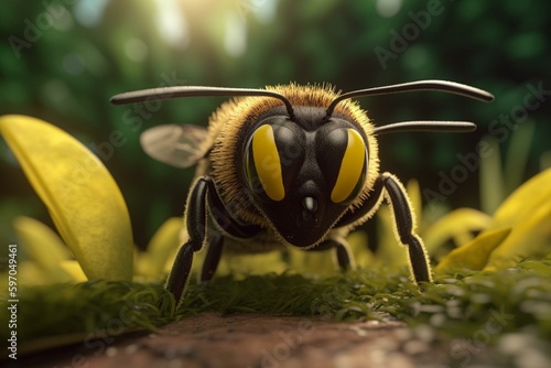 Lively 3D picture of a cheerful bee. Generative AI © Isannah