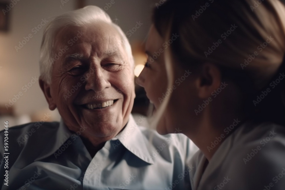 nurse helps elderly man at home, monitors his health and leads conversation, created with Generative AI Technology nurse helps elderly man at home, monitors his health and leads conversation, created with Generative AI Technology