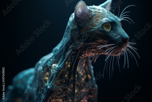 3D depiction of feline lymphatic system. Generative AI © Eudoxia