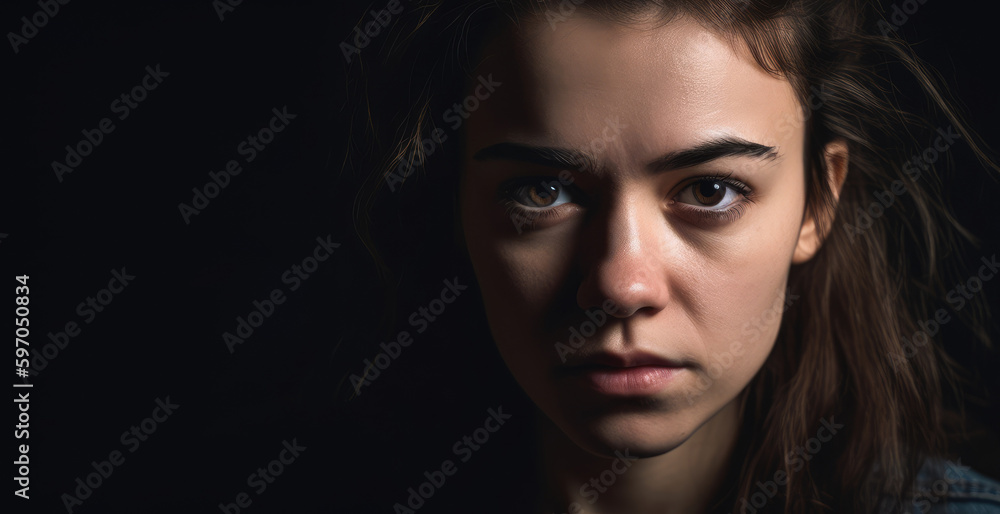 Portrait of a scared woman - Generative AI