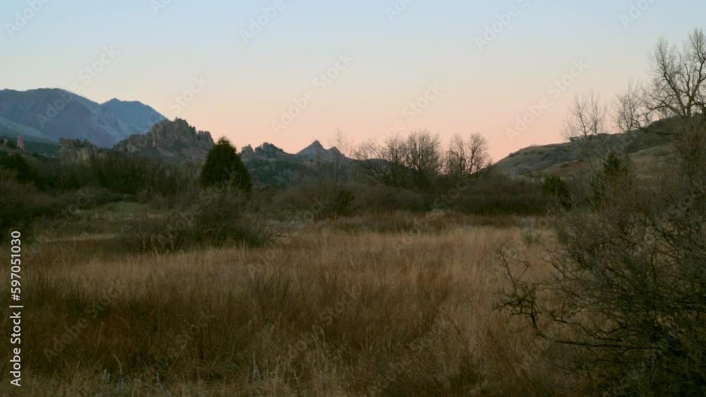 Mountain view in Garden of the Gods Park in Colorado during sunset. Mountain view in Garden of the Gods Park in Colorado during sunset.