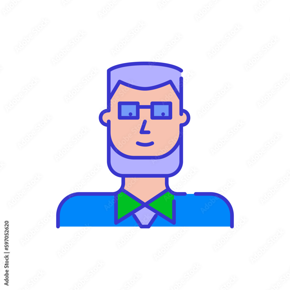 Bearded man wearing glasses. Bold color cartoon style simplistic minimalistic icon for marketing and branding line design Bearded man wearing glasses. Bold color cartoon style simplistic minimalistic icon for marketing and branding line design