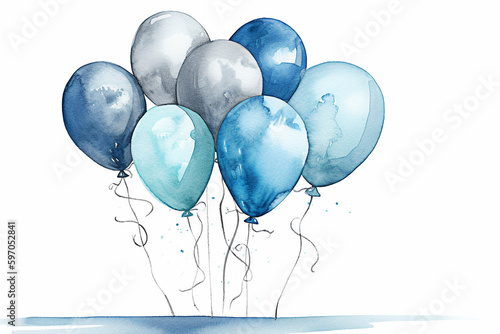 Tablou canvas Watercolor blue balloons on white background