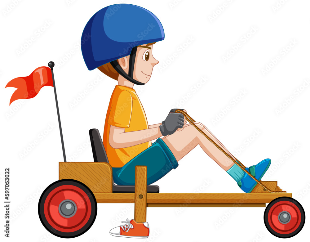 Boy driving Billy cart