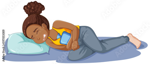 African American Girl Experiencing Menstrual Cramps During Puberty