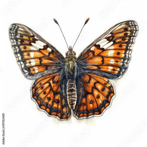 Marsh Fritillary butterfly watercolor created by Generative Ai Tools © akimtan