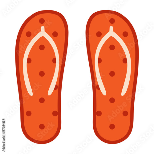 Vector spotted flip flops in flat design. Red shales with dots. Footwear for beach or swimming pool. Summer shoes.