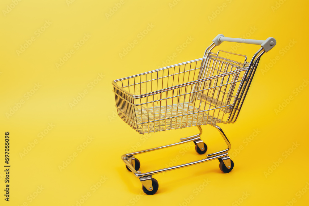 Striking Shopping: Cart Set Against a yellow Background. Generative AI Striking Shopping: Cart Set Against a yellow Background. Generative AI