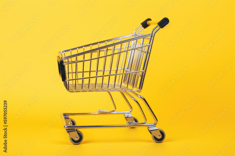 Striking Shopping: Cart Set Against a yellow Background. Generative AI Striking Shopping: Cart Set Against a yellow Background. Generative AI
