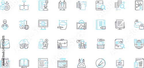 Marketing manual linear icons set. Strategy, Branding, Analytics, Targeting, Campaign, Segmentation, Optimization line vector and concept signs. Positioning,Advertising,Conversion Generative AI