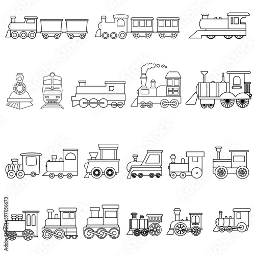 Children train icon Vector set. public transport illustration sign collection. railroad symbol. 