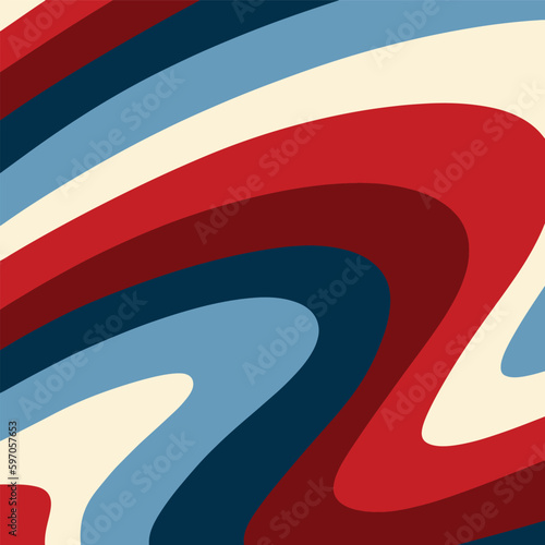 Retro 70s swirls - blue and red groovy illustration in vector