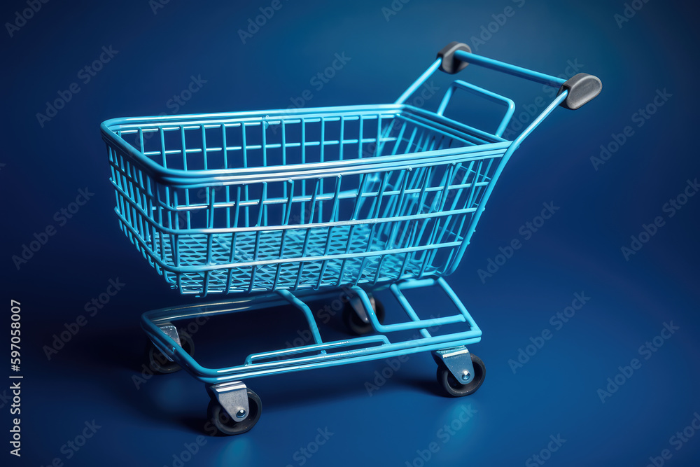 Striking Shopping: Cart Set Against a blue Background. Generative AI