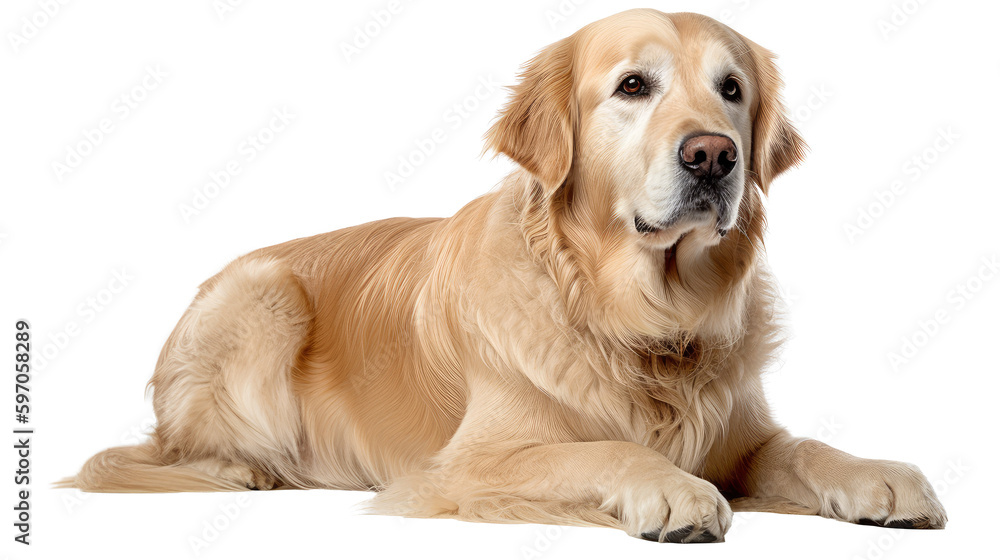 Golden Retriever Lying Down on Transparent Background, AI Generative