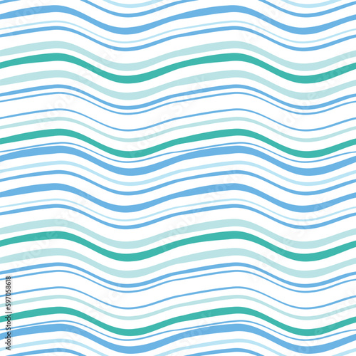 Blue water waves on white background. Wavy lines. Seamless wavy pattern. 