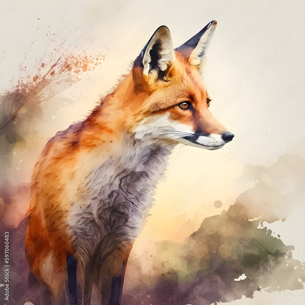 Obraz premium Fuchs Wasserfarben Illustration. Generative AI