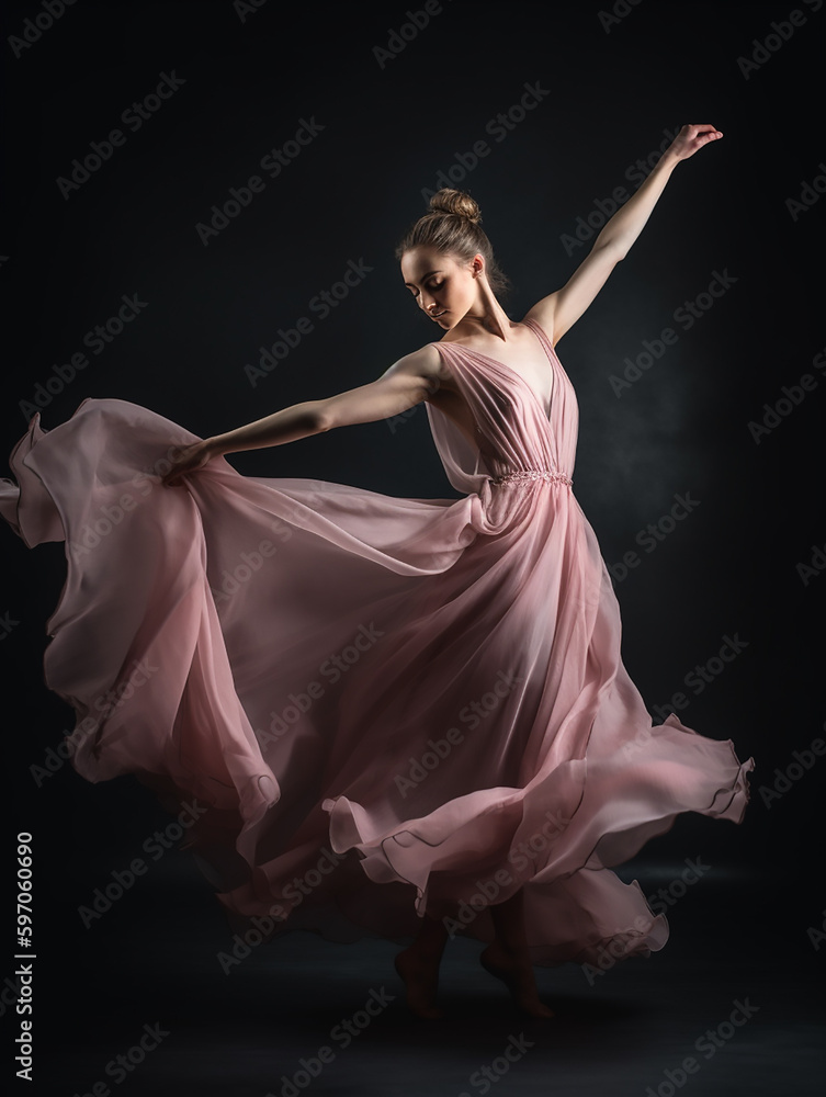 Fluid Dance Movement. The fluidity of movement is beautifully captured as a dancer in a blush gown twirls, her dress billowing around her. Fluid Dance Movement. The fluidity of movement is beautifully captured as a dancer in a blush gown twirls, her dress billowing around her.