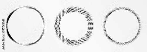 Halftone round frame. Halftone circle logo. Dots emblem.