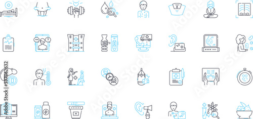 Medical service linear icons set. Diagnosis, Treatment, Surgery, Rehabilitation, Prevention, Medicine, Health line vector and concept signs. Wellness,Diagnosis,Consultation outline Generative AI