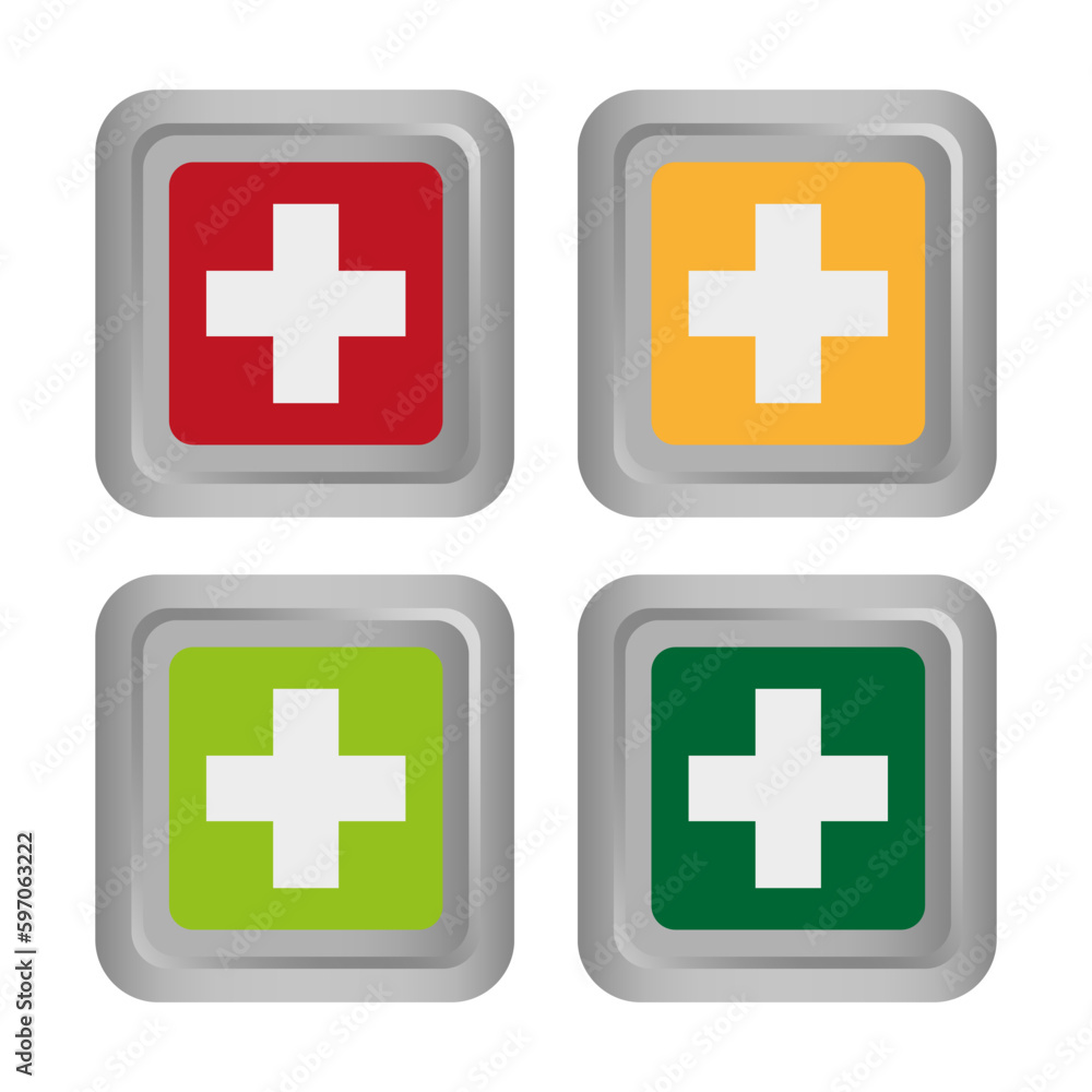 Fototapeta premium square colored cross buttons. Cross symbol. Vector illustration.