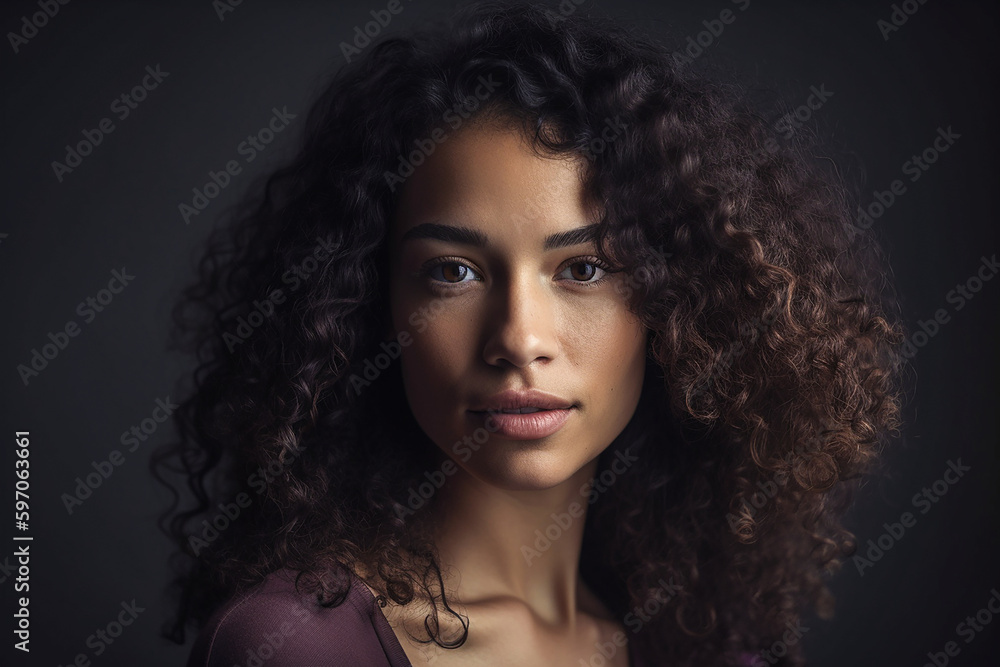 Multi-race Woman with Long Curly Hair. Generative AI. A digital painting of a beautiful multi-race woman with long curly hair. Multi-race Woman with Long Curly Hair. Generative AI. A digital painting of a beautiful multi-race woman with long curly hair.