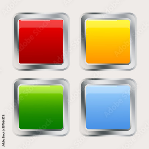 square colored three-dimensional buttons. Volumetric square buttons. Vector illustration.