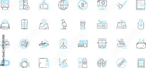 Spare time linear icons set. Relaxing, Hobbies, Leisure, Entertainment, Fun, Playful, Recreation line vector and concept signs. Amusement,Diversion,Pursuits outline illustrations Generative AI photo