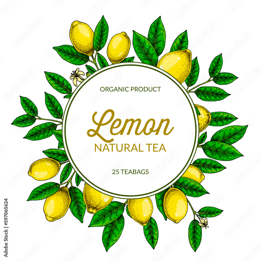 Circle lemon frame. Hand drawn colorful vector illustration in sketch ...