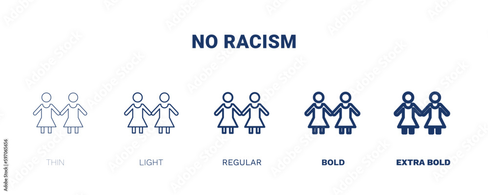 no racism icon. Thin, light, regular, bold, black no racism icon set from people and relation collection. Outline vector. Editable no racism symbol can be used web and mobile