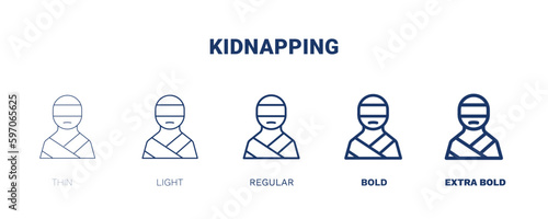 kidnapping icon. Thin, light, regular, bold, black kidnapping icon set from people and relation collection. Outline vector. Editable kidnapping symbol can be used web and mobile