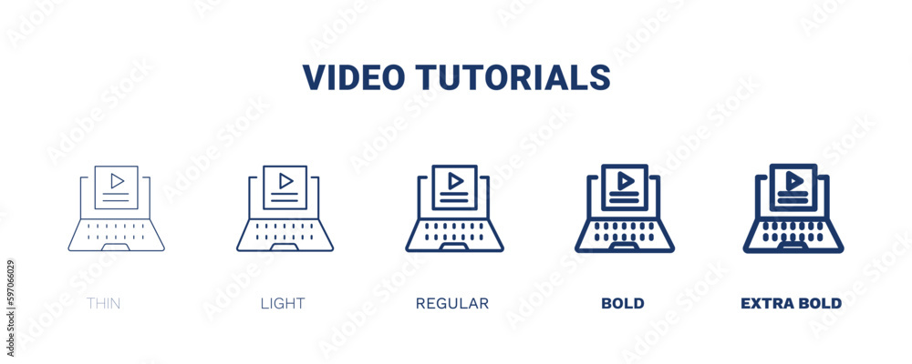 video tutorials icon. Thin, light, regular, bold, black video tutorials ...