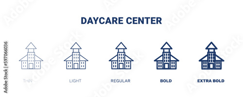 daycare center icon. Thin, light, regular, bold, black daycare center icon set from distance learning collection. Editable daycare center symbol can be used web and mobile