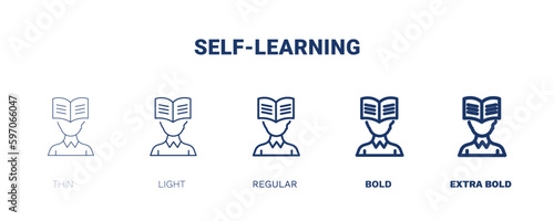 self-learning icon. Thin, light, regular, bold, black self-learning icon set from distance learning collection. Editable self-learning symbol can be used web and mobile