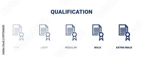qualification icon. Thin, light, regular, bold, black qualification icon set from distance learning collection. Editable qualification symbol can be used web and mobile