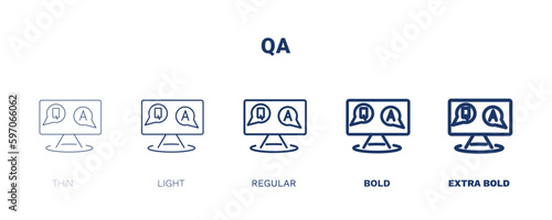 qa icon. Thin, light, regular, bold, black qa icon set from distance learning collection. Editable qa symbol can be used web and mobile