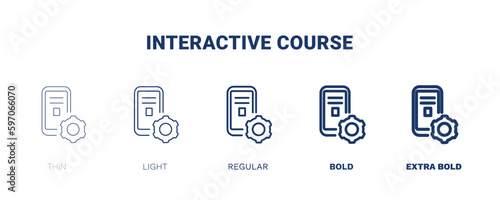 interactive course icon. Thin, light, regular, bold, black interactive course icon set from distance learning collection. Editable interactive course symbol can be used web and mobile
